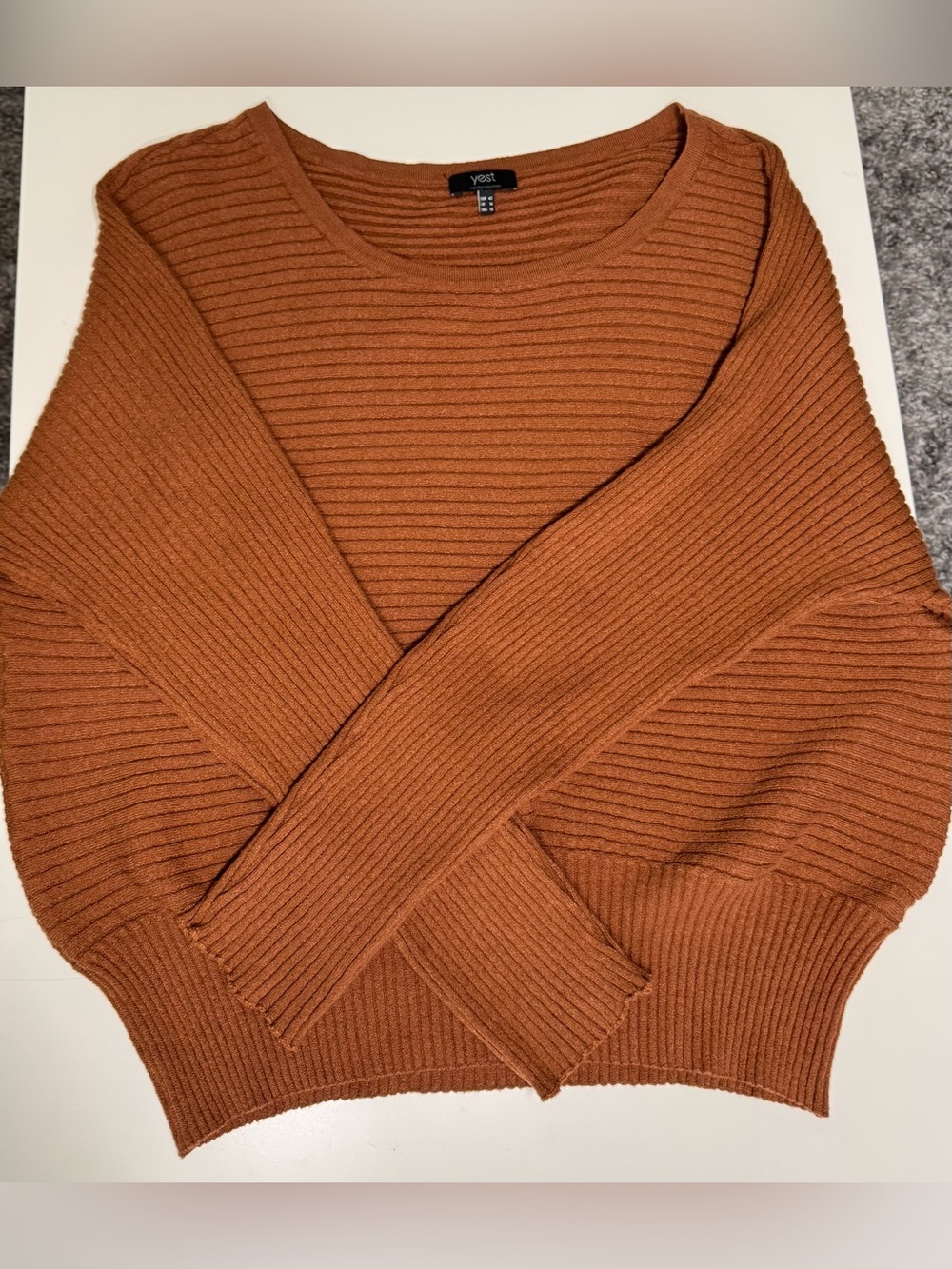 YEST The Netherlands Brown Horizontal Striped Dolman Sleeve Slub Sweater Sz 10 - Picture 6 of 8